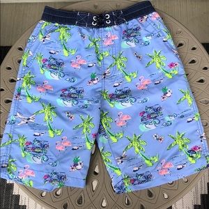 Boys light blue tropical swim trunks